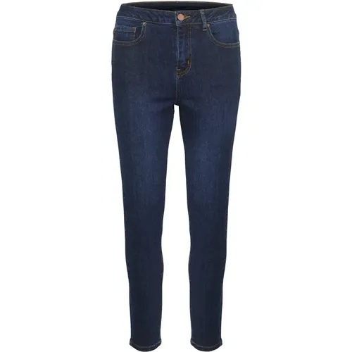 Dunkelblaue Slim Fit High Waist Jeans , Damen, Größe: XL - Kaffe - Modalova