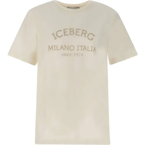 Herren Weißes Baumwoll-T-Shirt mit Logo-Print , Herren, Größe: M - Iceberg - Modalova