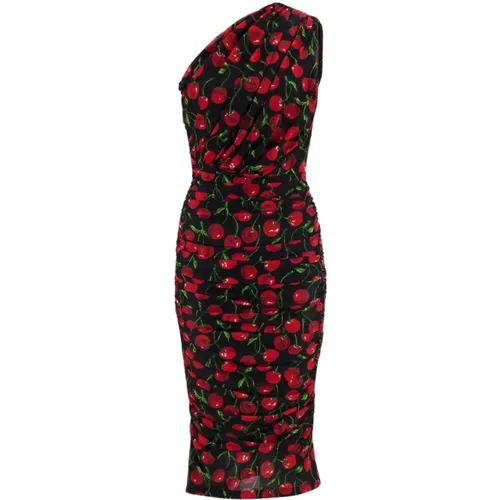 Cherry-Print Ruched Midi Dress , female, Sizes: M - Dolce & Gabbana - Modalova