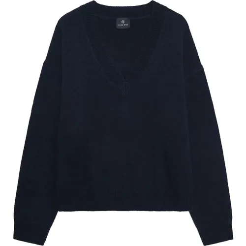 Marineblauer Oversize V-Ausschnitt Pullover , Damen, Größe: M - Anine Bing - Modalova