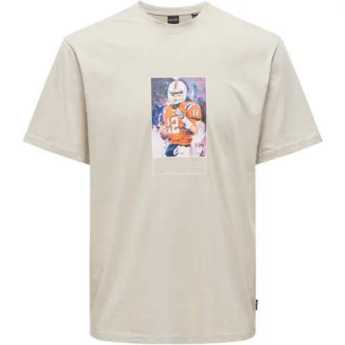 NFL Celebrity Life T-Shirt Frontprint , Herren, Größe: L - Only & Sons - Modalova