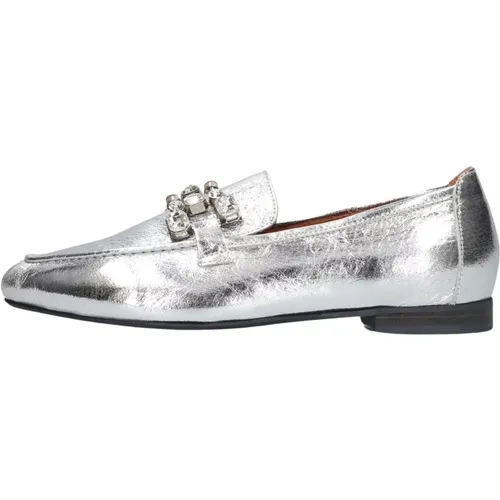 Silberne Metallic Loafers mit Diamantendetail , Damen, Größe: 37 EU - Notre-v - Modalova