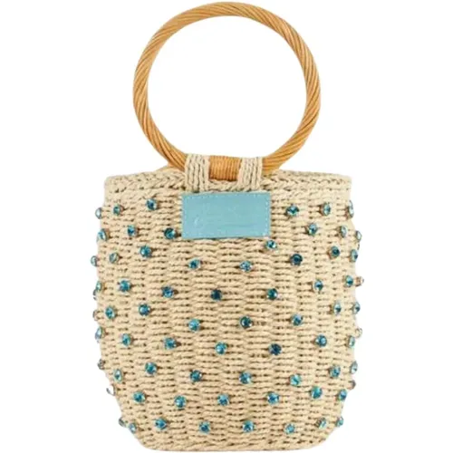 Ecorattan Bucket Bag with Blue Beads , female, Sizes: ONE SIZE - MC2 Saint Barth - Modalova
