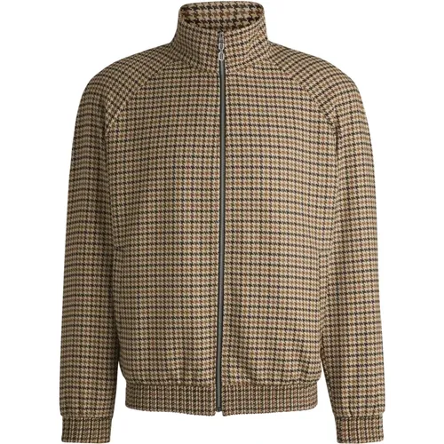 Modern Zip-Up Jacket with Houndstooth Pattern , male, Sizes: L, XL - Hugo Boss - Modalova