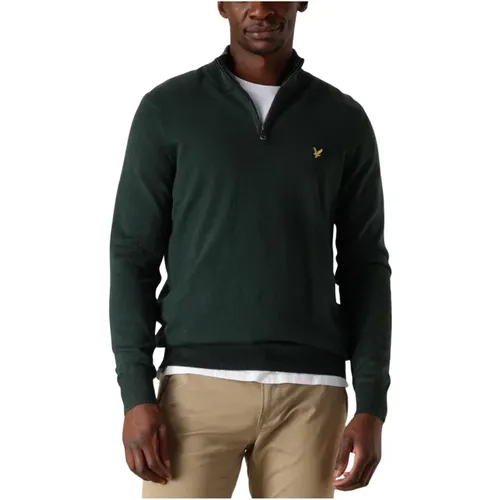 Grüner Baumwoll-Merino-Quarter-Zip-Pullover , Herren, Größe: M - Lyle & Scott - Modalova