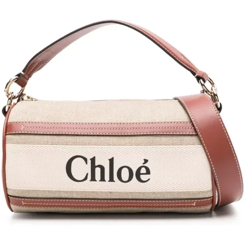 White Leather Bag with Logo Print , female, Sizes: ONE SIZE - Chloé - Modalova