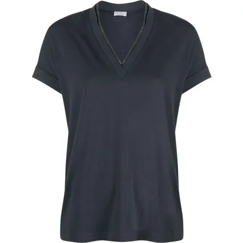 Darkgray T-Shirts Polos Womens Clothing , female, Sizes: XS, L, M, S - BRUNELLO CUCINELLI - Modalova