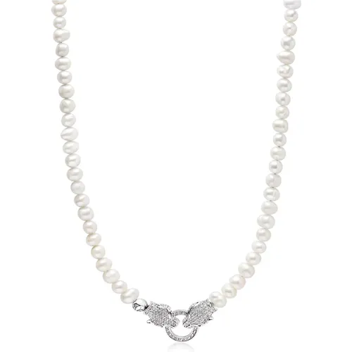 Pearl Choker with Double Panther Head in Silver - Nialaya - Modalova