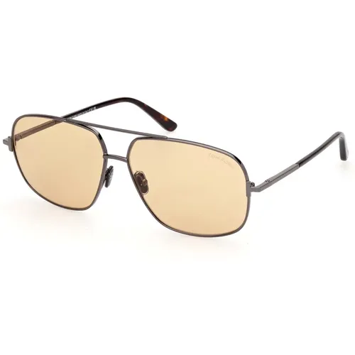 Stylische Sonnenbrille in Shiny Ruthenium/Brown Cat , unisex, Größe: 62 MM - Tom Ford - Modalova