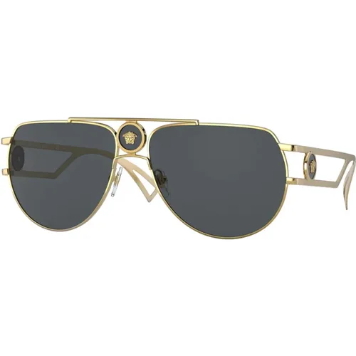 Enamel Medusa Sonnenbrille Gold/Dunkelgrau , Herren, Größe: 60 MM - Versace - Modalova