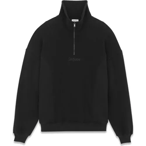 Schwarzer Baumwoll-Fleece-Sweatshirt - Saint Laurent - Modalova