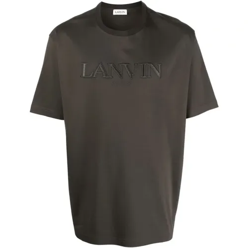 Grünes Baumwoll-T-Shirt mit Besticktem Logo - Lanvin - Modalova