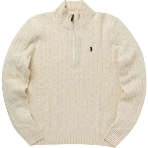 Beiger Zip Pullover mit Twisted Muster , Herren, Größe: S - Polo Ralph Lauren - Modalova