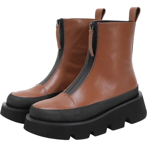 Platform Leather Ankle Boot Zip Front , female, Sizes: 3 UK, 6 UK - Emanuelle Vee - Modalova