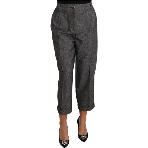 Wool Pleated Cropped Trousers , female, Sizes: 2XL - Dolce & Gabbana - Modalova