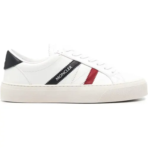 Leather Low-Top Sneakers with Tricolor Bands , female, Sizes: 4 1/2 UK, 4 UK, 6 1/2 UK, 7 1/2 UK, 7 UK, 5 1/2 UK, 8 UK, 3 UK, 6 UK, 5 UK - Moncler - Modalova