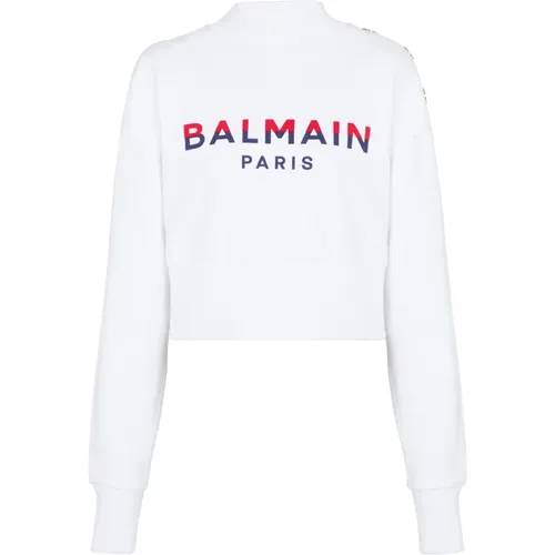 Flocked Paris cropped sweatshirt , female, Sizes: M - Balmain - Modalova