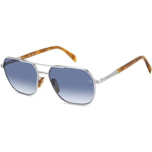 Silver Havana Sungles with Dk Blue Shaded Lenses , male, Sizes: 59 MM - Eyewear by David Beckham - Modalova