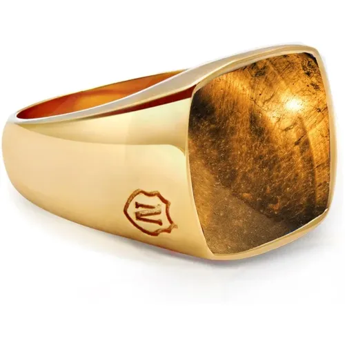 Gold Signet Ring with Tiger Eye , male, Sizes: 68 MM, 64 MM, 62 MM, 66 MM, 56 MM, 60 MM, 58 MM - Nialaya - Modalova