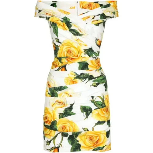 Rose Print Off-Shoulder Dress , female, Sizes: XS - Dolce & Gabbana - Modalova