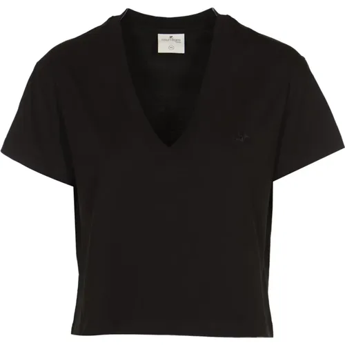 Schwarzes V-Ausschnitt Cropped T-Shirt - Courrèges - Modalova