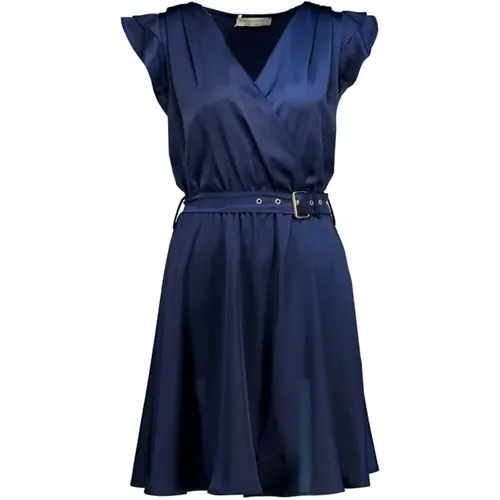 Elegant Dark Dress with Ruffles , female, Sizes: L, XL, M - RINASCIMENTO - Modalova