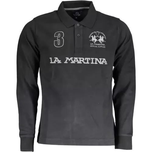 Elegantes schwarzes Langarm-Poloshirt , Herren, Größe: L - LA MARTINA - Modalova