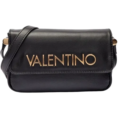 Schwarze Rechteckige Handtasche mit Goldener Valentino Inschrift , Damen, Größe: ONE Size - Valentino by Mario Valentino - Modalova