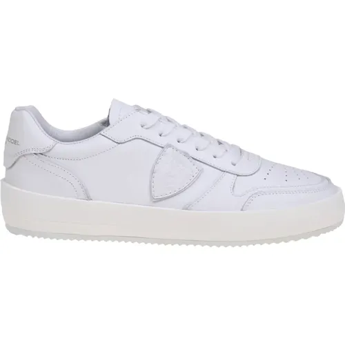 Weiße Leder Sneakers Low Top , Herren, Größe: 45 EU - Philippe Model - Modalova