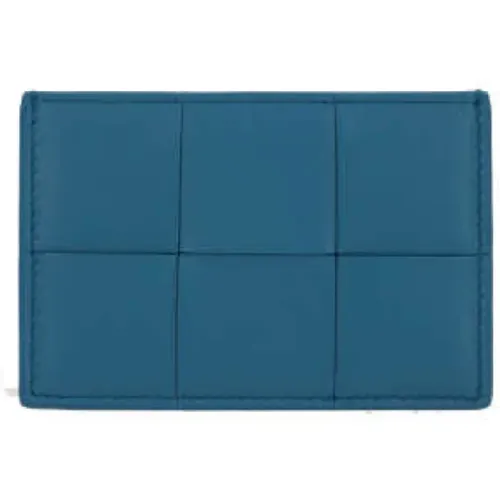 Maxi Intrecciato Blaue Leder Kreditkartenbrieftasche - Bottega Veneta - Modalova