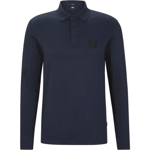 Long Sleeve Cotton Polo with Logo Patch , male, Sizes: XL, L - Hugo Boss - Modalova