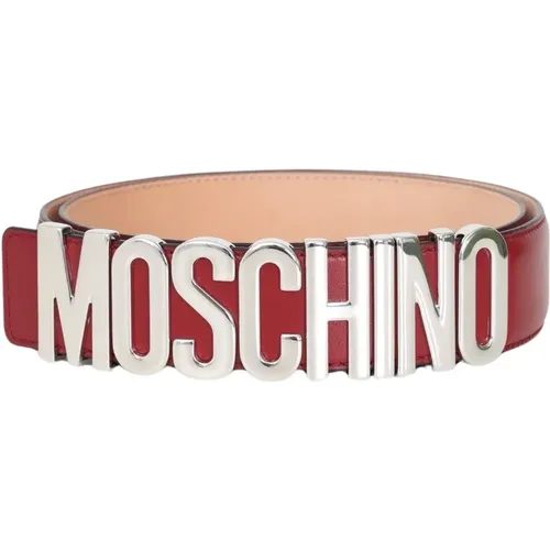 Roter Ledergürtel Logo-Schnalle , unisex, Größe: M - Moschino - Modalova