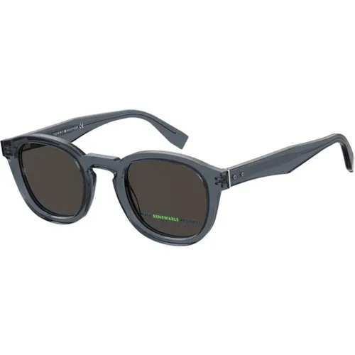 Blue Frame Grey Lens Sunglasses , unisex, Sizes: 49 MM - Tommy Hilfiger - Modalova