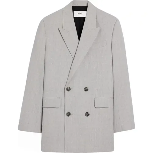 Double Breasted Wool Jacket in Grey , male, Sizes: M - Ami Paris - Modalova