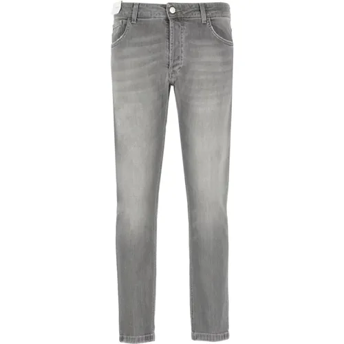 Grey Cotton Jeans with Leather Tab , male, Sizes: W31, W36, W32, W33, W34, W35 - Entre amis - Modalova