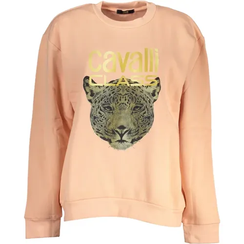 Rosa Langarm Pullover mit Strass , Damen, Größe: M - Cavalli Class - Modalova