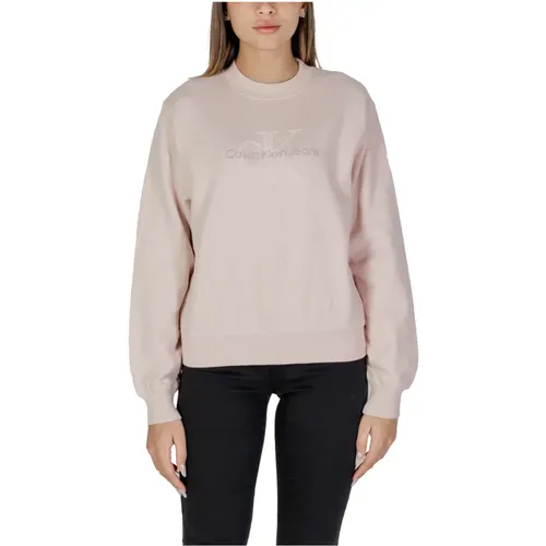 Rosa Baumwoll-Sweatshirt, Langarm, Rundhals , Damen, Größe: XS - Calvin Klein Jeans - Modalova