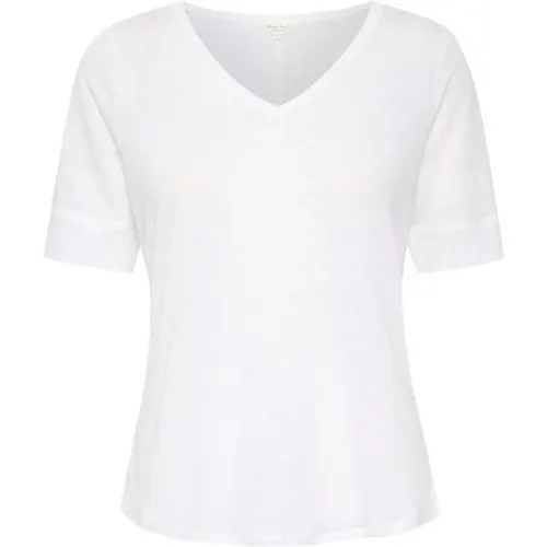 Weißes Leinen V-Ausschnitt T-Shirt , Damen, Größe: XL - Part Two - Modalova