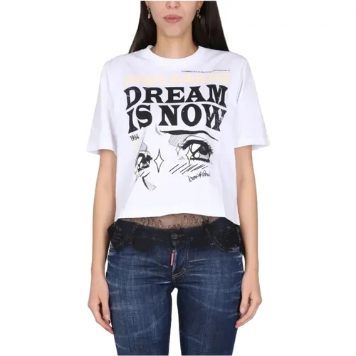 T-Shirt mit Logo-Druck , Damen, Größe: M - Dsquared2 - Modalova