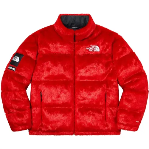 Rote Faux Fur Nuptse Jacke Limited Edition - Supreme - Modalova