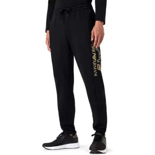 Herren Jogginghose, Schwarz und Gold, Logo, Elastischer Bund , Herren, Größe: S - Emporio Armani EA7 - Modalova