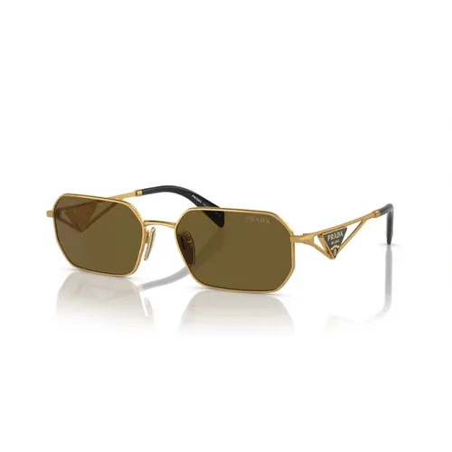 Matte Gold Sonnenbrille mit dunkelbraunen Gläsern - Prada - Modalova