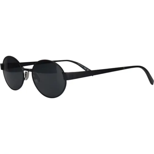 Schwarze ovale Sonnenbrille mit blauen Gläsern - Saint Laurent - Modalova