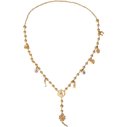 Gold Brass Beaded Statement Necklace , female, Sizes: ONE SIZE - Dolce & Gabbana - Modalova