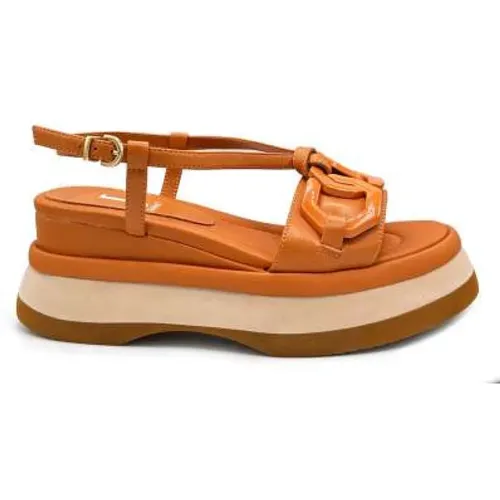 Cinnamon Leather Wedge Sandals , female, Sizes: 4 UK, 3 UK, 8 UK, 5 UK, 6 UK, 7 UK - Jeannot - Modalova