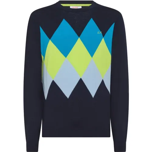 Blauer Argyle Pullover , Herren, Größe: 2XL - Sun68 - Modalova