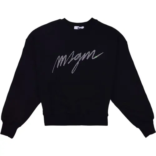 Schwarzer Logo und Strass Sweatshirt , Damen, Größe: M - Msgm - Modalova