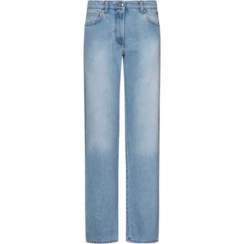Blaue Baumwoll-Denim-Jeans mit Verzierung , Damen, Größe: M - Msgm - Modalova