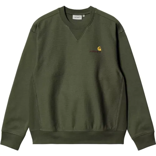 Grüner Gebürsteter Pullover Lockere Passform Stickerei , Herren, Größe: M - Carhartt WIP - Modalova