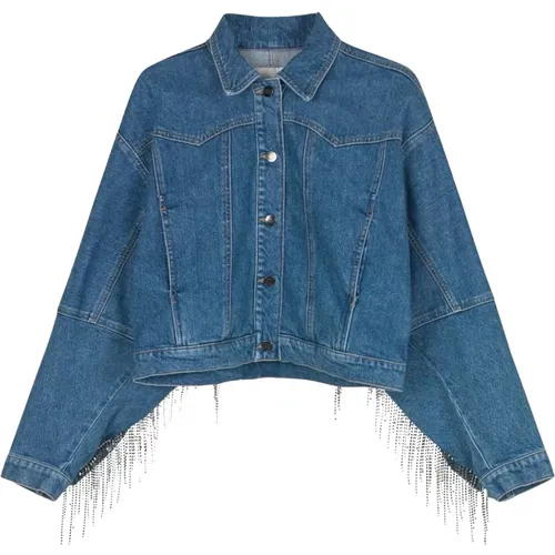 Denimjacke mit Western-inspirierten Fransen , Damen, Größe: S - Munthe - Modalova